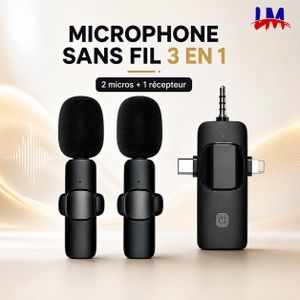 LM LM 2 Microphones Cravate Sans Fil 3-en-1 – Réduction du Bruit pour Téléphone, Vidéo, Interview et Diffusion en Direct
