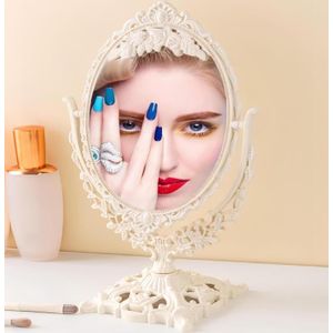 Miroir de maquillage rétro à table, rotatif double face avec forme ovale, miroir de maquillage décoratif de table miniature