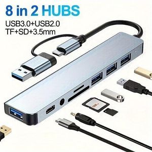 Station d’Accueil USB-C 8 en 2 – Hub Multiport avec USB 3.0, HDMI, SD/TF, Jack 3.5mm – Adaptateur Type-C Haute Performance