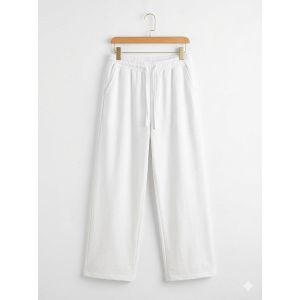 Pantalon Large Fluide en Lin Mélangé pour Femme - Taille Standard - Blanc