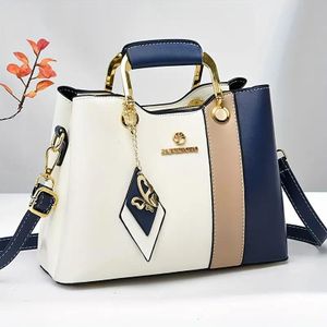 Gukbis Sac fourre-tout contrasté pour femme avec bandoulière réglable, finitions dorées et fermeture magnétique - Sac à main décontracté de haute qualité pour les déplacements, le travail et les voyages - Bleu marine