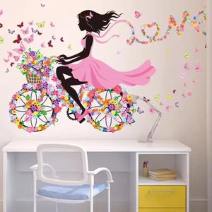 Papillon vélo fille wallstick décoration de la maison floral amovible vélo wallstick, chambre d’enfants salon décoration