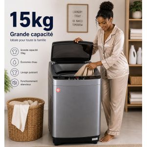 Machine à Laver Automatique 15Kg – Lave-Linge Grande Capacité Économique et Silencieux