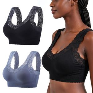 SHJO Soutien-gorge Femme Dentelle Polyester Sans Armature Confortable Brassière Lingerie Lot 2 Noir Bleu