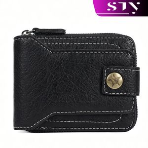 STY Portefeuille homme noir court, porte-cartes professionnel, portefeuille portefeuille horizontal