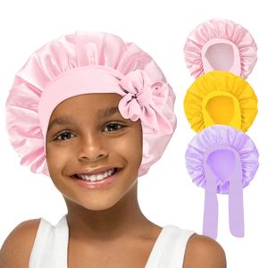 Lot de 3 bonnets de nuit en soie pour enfants - Bonnets de nuit pour bébés, bonnets en satin pour filles avec large bande élastique réglable, bonnets de nuit pour adolescents, tout-petits et enfants aux cheveux bouclés