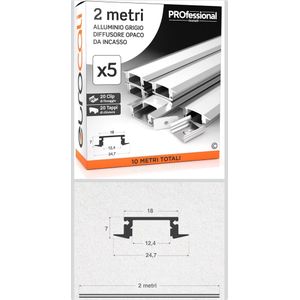 Eurocali 5x Profil de 2 mètres (2mt) en aluminium gris pour bandes LED 
