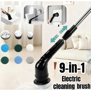 Brosse rotative multifonction rechargeable par USB avec deux vitesses/Brosse de nettoyage électrique avec 9 têtes de brosse remplaçables, pour salle de bain, douche, sol de cuisine
