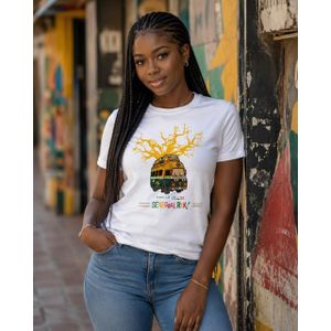 Manga T-shirt Unisexe Blanc"Sénégal Rek" - Motif Car Rapide & Baobab