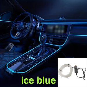 Bande lumineuse d'ambiance LED néon 3M à mode clignotant stable pour voiture, lumière froide, éclairage intérieur de voiture, bande lumineuse décorative modifiée, câblage USB, piles non incluses - Bleu glacier