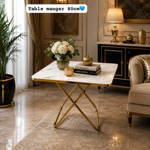 Table Tête à Tête avec 2 chaises effet marbre Noir et doré 