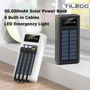 TiLECC Batterie externe 50000mAh à recharge solaire et USB avec charge rapide et lumière d'urgence LED