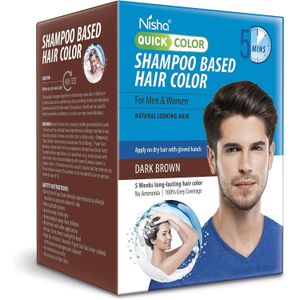 Nisha Coloration capillaireQuick Color à base de shampooing pour hommes et femmes, effet naturel, sachets de 20 ml (08 sachets par boîte), brun foncé