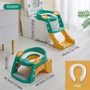 Siège Pliable En PVC Pour Apprentissage De La Propreté Avec Escabeau Et échelle – Vert