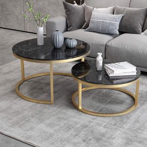 Table basse très solide pour salon, deux pieces noir dorée