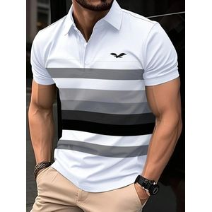 Dou-color T-shirt à rayures imprimées pour hommes, polos d'affaires à manches courtes