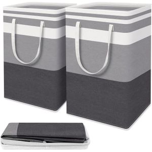 TodyJeyHo Grand Panier à Linge, Lot de 2 Sacs à Linge Pliables avec Poignées Allongées, Panier à Linge Imperméable, Panier à Linge Autonome, pour Vêtements et Jouets dans le Dortoir et la Famille (Gris Dégradé, 75L)