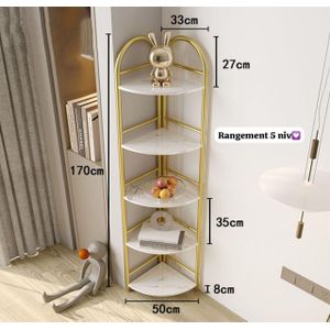 Étagère d'angle, bibliothèque d'angle à 5 niveaux, étagère d'angle moderne, support pour plantes pour salon, cuisine, bureau à domicile (doré)