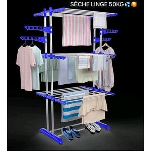 Sèche linge Trois niveaux de porte-vêtements, cintre en acier inoxydable réglable avec ailes pliantes pour intérieur et extérieur, 3 niveaux jusqu’à 50 kilo de vêtement , Three Layers Of Clothes Hanger seche linge c2