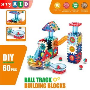STY 60 pièces jeu de bloc de boule de roulement pour enfants blocs de construction de piste de balle pour enfants jouet d’éducation précoce (3-6 ans)