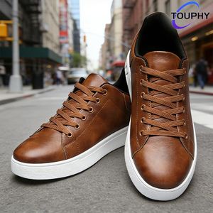 TOUPHY Baskets Sneakers en cuir Low-cut pour hommes , Chaussures décontractées classiques à tige basse - Marron