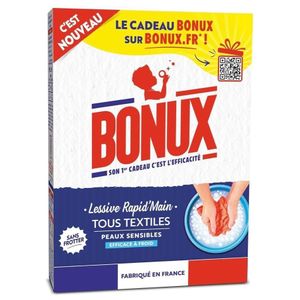 Bonux Détergent - Lessive Poudre Rapid'Main Tous Textiles - Peaux Sensibles - Sans Frotter - Fabriqué En France