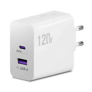 Chargeur super rapide GaN 120W, 1 port USB‑A + 1 port USB‑C, chargeur rapide PD PPS compatible avec iPhone , Samsung , Huawei, Oppo, Xiaomi, OnePlus, MacBook, ordinateurs portables, protocole GaN sécurisé, bloc de charge universel pour plusieurs appareils