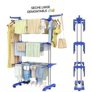 Séchoir à linge pliable à ailes et roues a 3 niveaux - (750-1260)x64x170cm