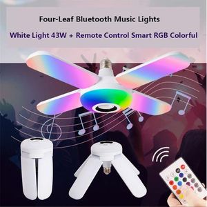Ampoule LED E27 RGB Avec Télécommande, 50W, Pliable, Compatible Bluetooth, Haut-parleur Intelligent, Ventilateur Léger 
