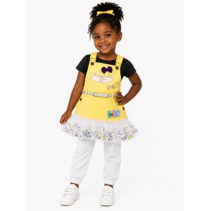 Other Ensemble Fille “Sunny Bunny Chic” – Robe Salopette Jaune & Set Casual Élégant - Jaune avec du blanc