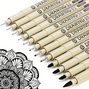 Ensemble de 12 stylos de dessin noirs, stylos à encre imperméable, stylos de croquis, stylos micro, marqueurs à ligne fine