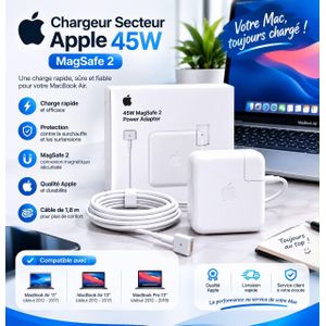 Apple Chargeur Secteur 45W MagSafe 2 Power Adapter