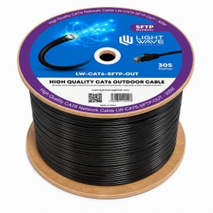 LIGHTWAVE Câble Réseau CAT6 SFTP Extérieur 305m – Double Blindage avec Connecteur RJ45