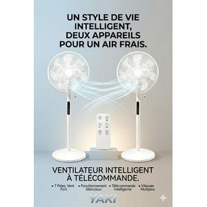 YAKI  Ventilateurs Sur Pied 16 Pouces avec commandes - Blanc - Pack de 2 - 8 Vitesses 