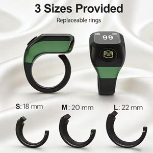  Bague Zikr Tasbih intelligente, Chapelet electronic, Rappel du nombre de sonneries,Guide Qibla,étanche, Rappel des horaires de prière musulmans, Affichage LED, Connexion Bluetooth et app Muslim times,Plusieurs options de minuterie - 22/20/18 mm