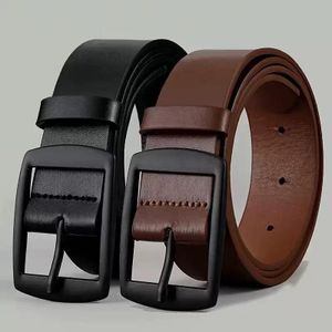 2 Ceintures en cuir PU pour homme avec boucle à aiguille - Noir/Marron