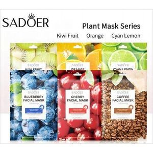 SADOER 6Pcs Cyan Java Chip Bis Facial Mask Fruit Fruity Muka Fresh Fruit Extract Essence Moisturiz-ing Facial Mask 25g