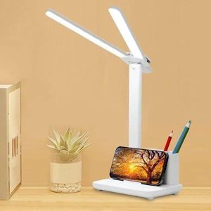 Lampe de Bureau de Porte-stylo, USB Lampe de Bureau pour Enfants Rechargeable, pour le Bureau, le Chevet, L'étude, Blanc