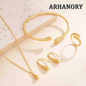 ARHANORY Ensemble de bijoux 4 pièces pour femme collier bracelet bague boucles d'oreilles ajustable - Or