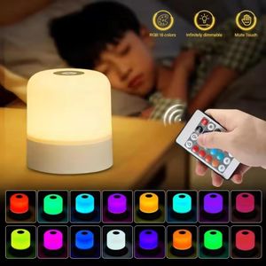 Lampe de nuit rechargeable LED avec interrupteur tactile à distance, lampe de lecture pour chambre à coucher, blanc RGB couleur dimmable portable