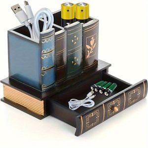 Porte-stylo rétro en bois de style européen – une boîte de rangement de bureau vintage alliant décoration et fonctionnalité. Adapté aux stylos-plumes, crayons et articles de papeterie, c'est le choix idéal pour votre bureau.