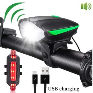 Feu Avant Et Arrière De Vélo Étanche USB avec sonnette de vélo Cent vingt dB, Éclairage De Vélo De Montagne, Phare De Vélo