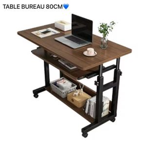 Table de Bureau Roulante et réglable en Hauteur avec Étagères de Rangement