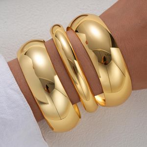 Ensemble de 3 Bracelets Larges Géométriques Classiques pour Femmes - Or