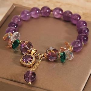 Bracelet En Perles D'Améthyste Pour Femmes - Accessoire De Bijouterie - Violet.