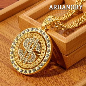 ARHANORY Colliers pour homme avec chaîne cubaine et pendentif « $ » rotatif Chaîne Bijoux hip-hop - Or