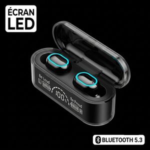 Écouteurs Bluetooth TWS Sans Fil - Bluetooth 5.3 - Écran LED - Son Stéréo HD - Microphone - Boîtier de Recharge - Noir