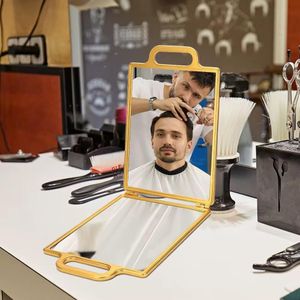 Miroir de Coiffure Double Face Pliable avec Poignée – Finition Dorée Premium