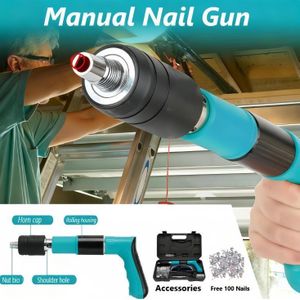Pistolet à clous manuel en acier à 5 vitesses avec 100 clous ronds, outil de fixation mural de clou portable mini, outil de menuiserie domestique, outil de fixation mural et outil de perçage