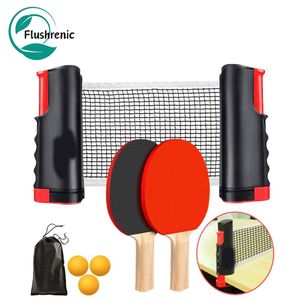 Flushrenic Ensemble de raquettes Ping Pong, ensemble de tennis de table portable avec filet rétractable, raquettes, balles et sac de transport pour jeux en intérieur et extérieur
